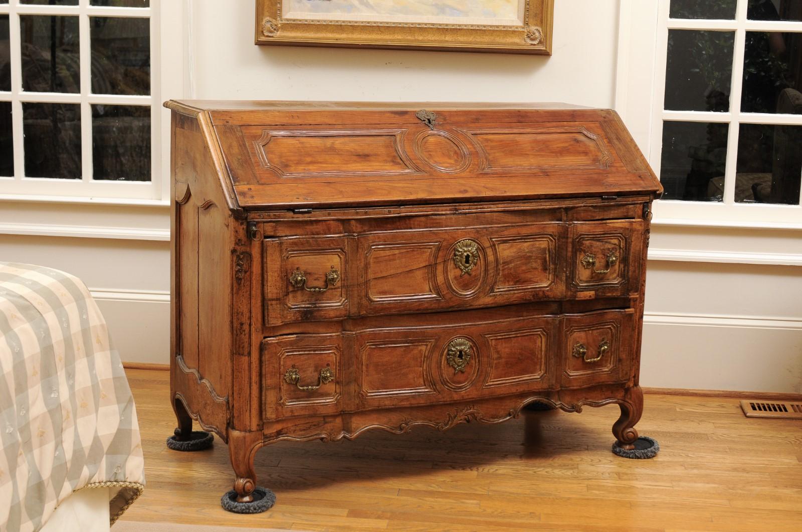 18th Century French 1780s Transition Period Walnut Slant Front Desk Commode with Drawers