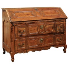 French 1780s Transition Period Walnut Slant Front Desk Commode with Drawers