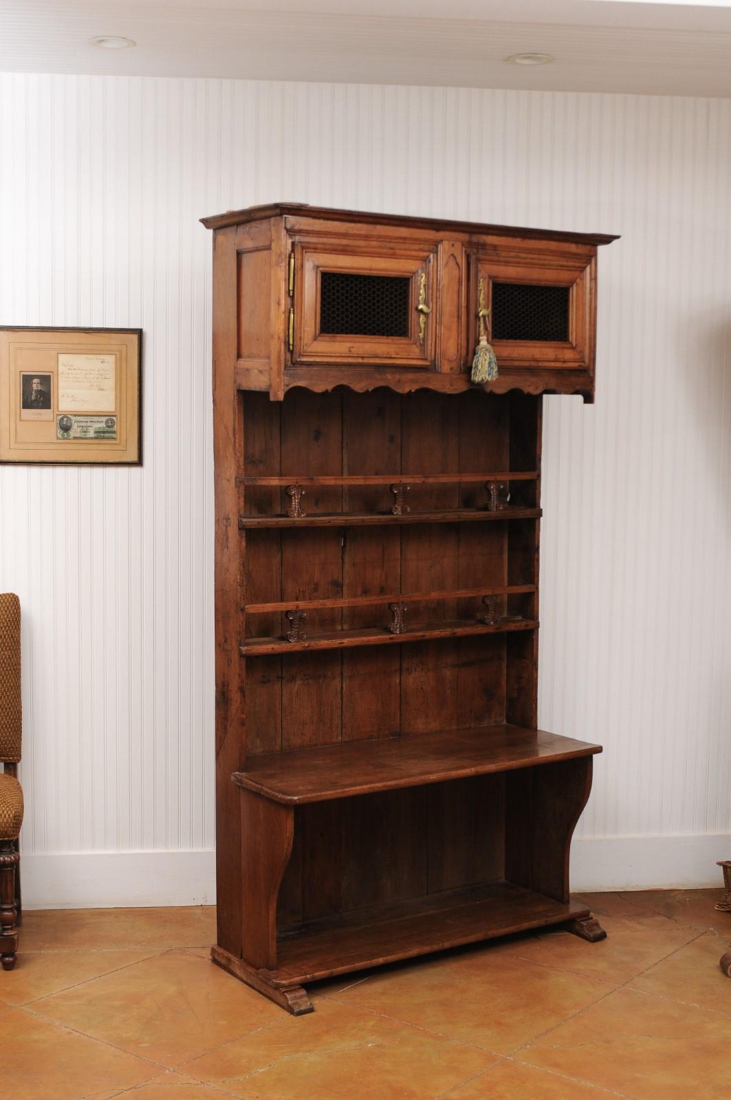 French 1780s Walnut Égouttoir Cabinet with Small Doors, Chicken Wire and Shelves 8
