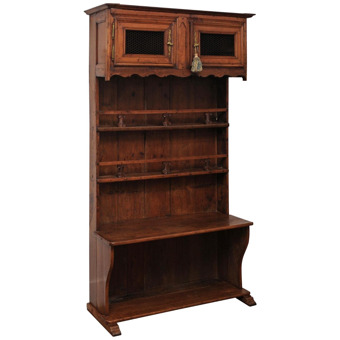 French 1780s Walnut Égouttoir Cabinet with Small Doors, Chicken Wire and Shelves