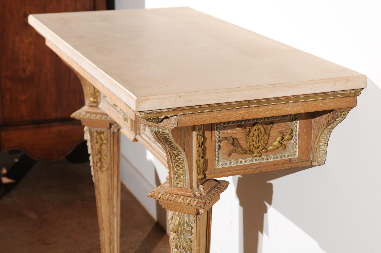 French 18th Century Louis XVI Console Table with Hand Carved, Parcel-Gilt Décor 4