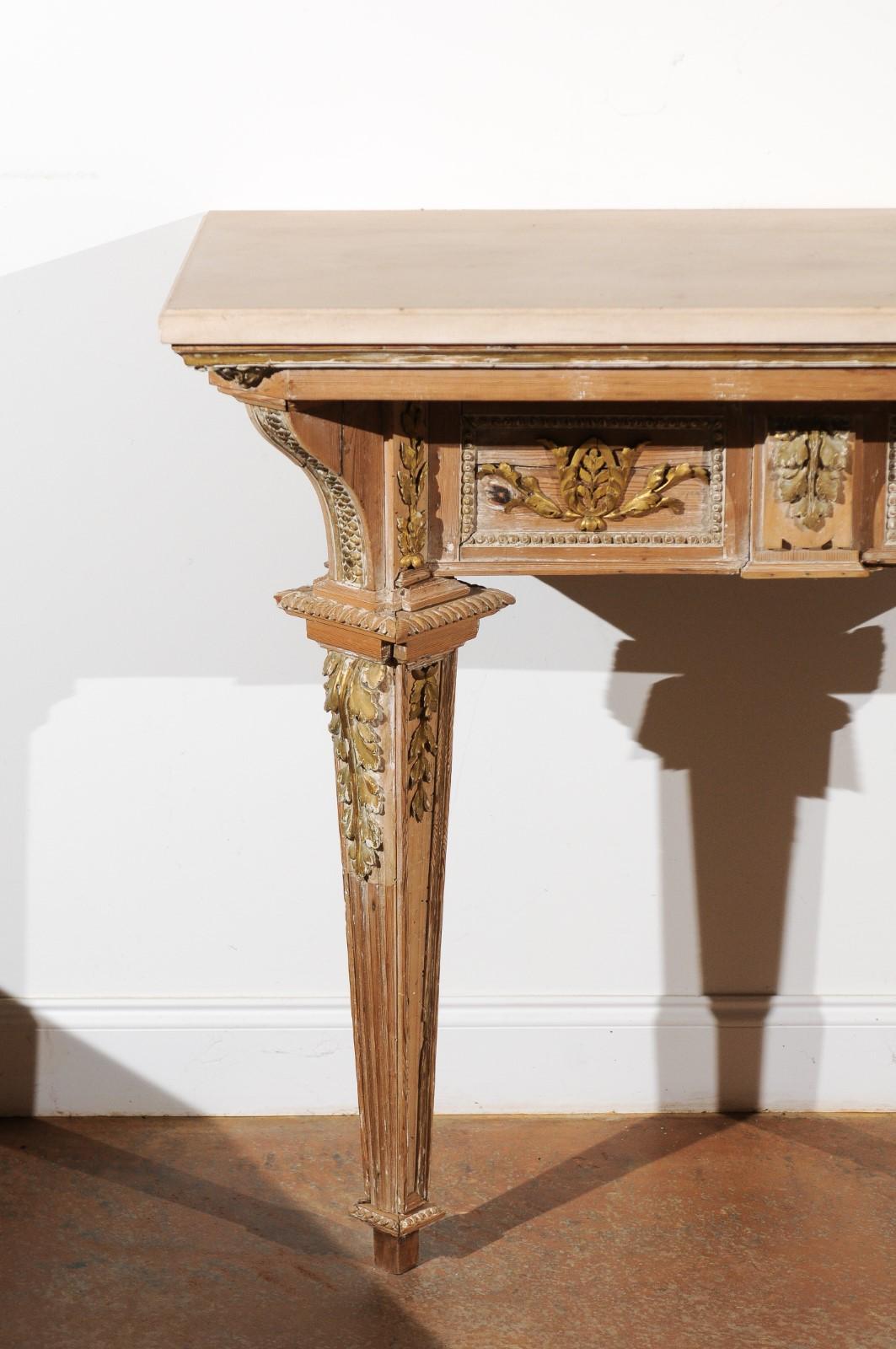 French 18th Century Louis XVI Console Table with Hand Carved, Parcel-Gilt Décor In Good Condition In Atlanta, GA