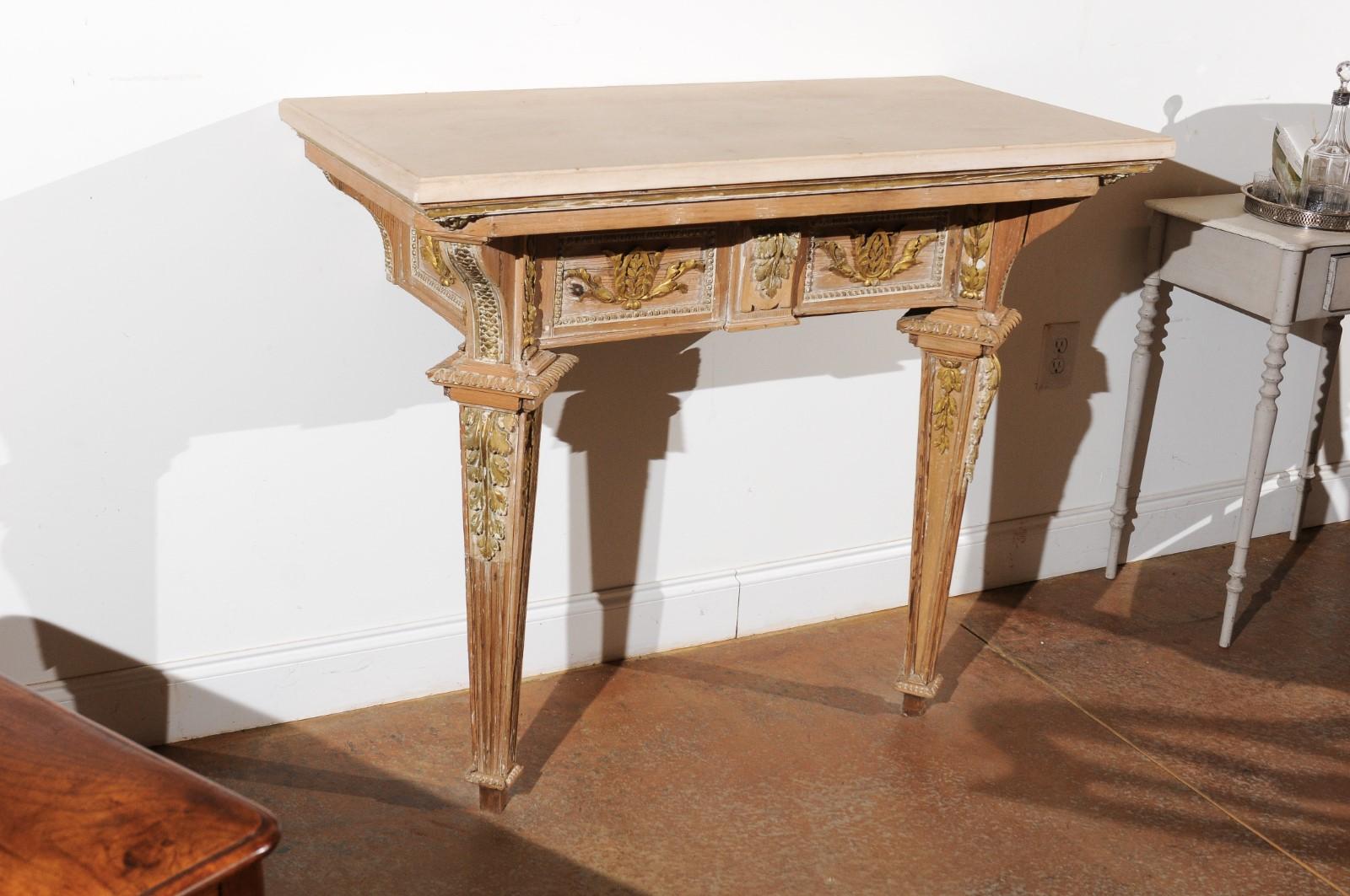 French 18th Century Louis XVI Console Table with Hand Carved, Parcel-Gilt Décor 1
