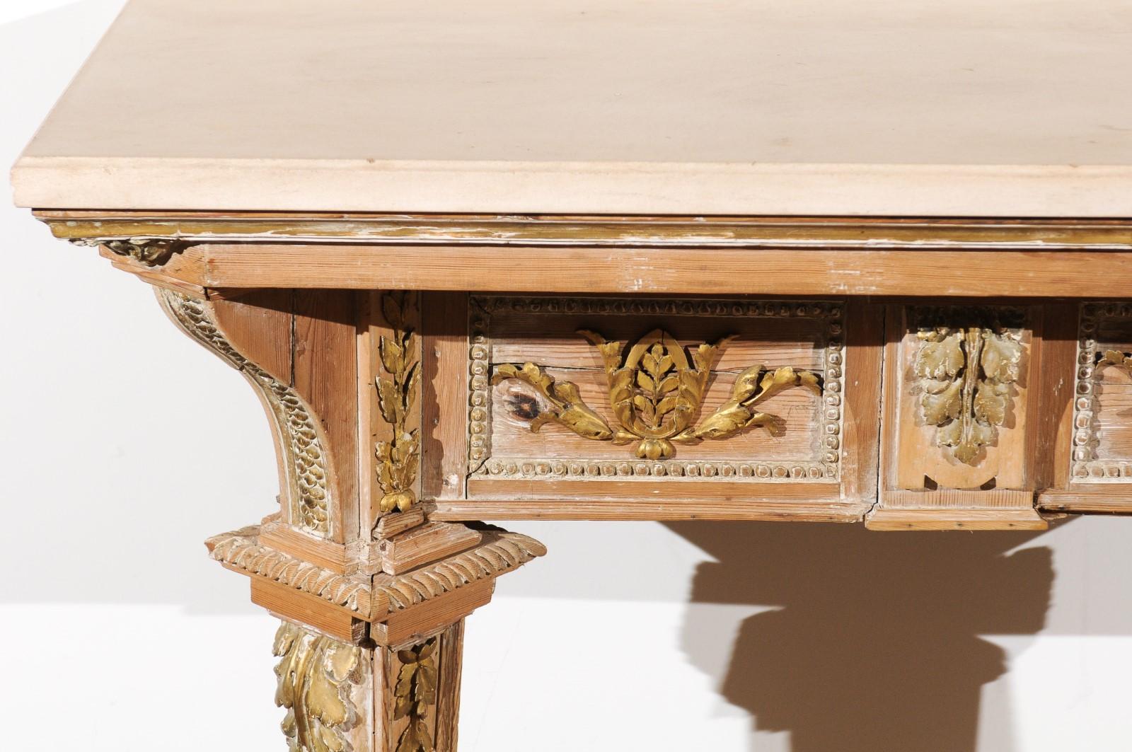 French 18th Century Louis XVI Console Table with Hand Carved, Parcel-Gilt Décor 2