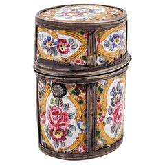 Perfumero esmaltado Luis XVI francés de 1790 en plata esterlina y dorado