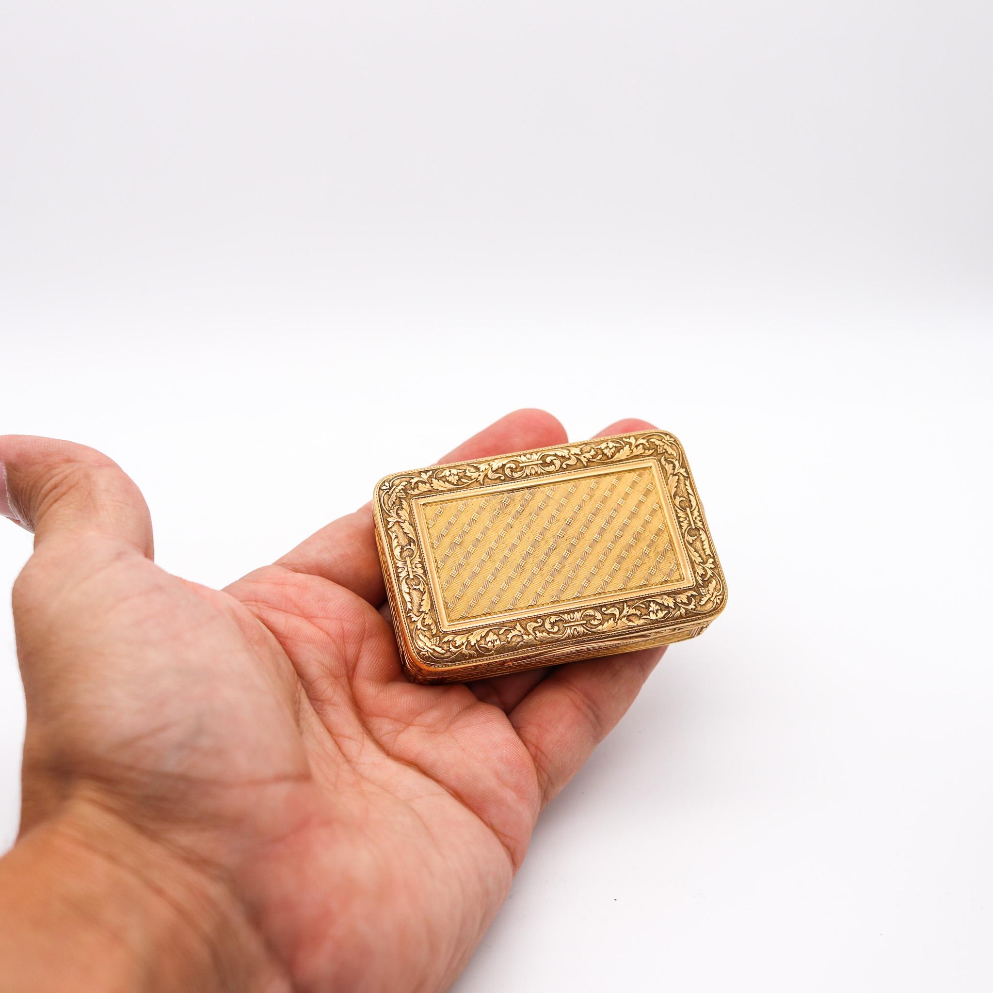 French 1790 Neoclassical Louis XVI Rectangular Snuff Box in Labrated 18kt Gold 1