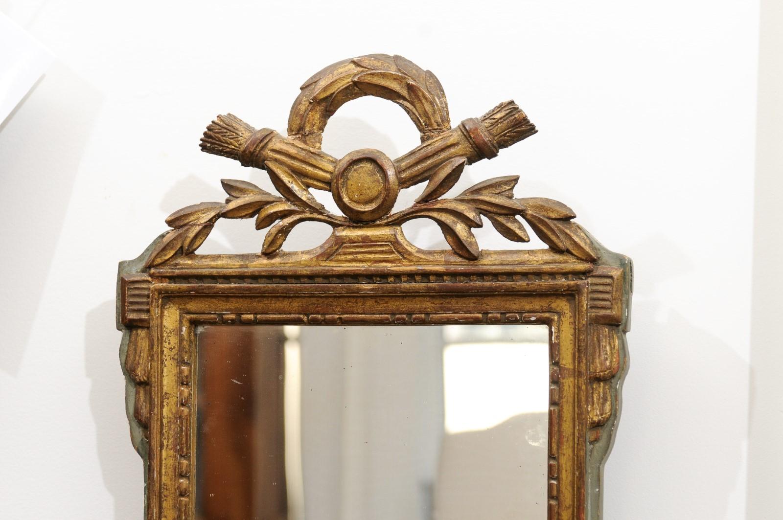 Wood French 1790s Louis XVI Gilt and Painted Mirror Carved with Quivers and Arrows