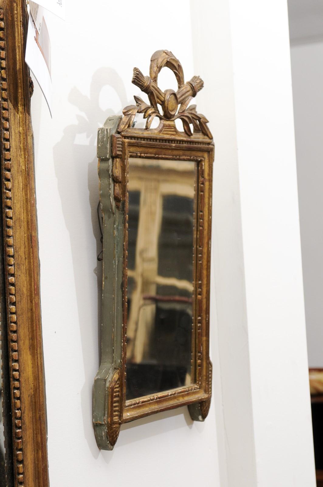 French 1790s Louis XVI Gilt and Painted Mirror Carved with Quivers and Arrows 1