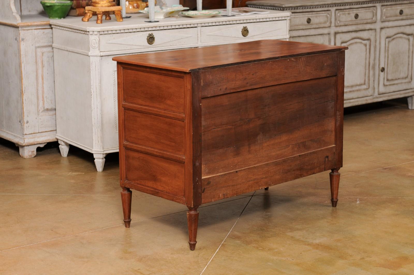 French 1790s Louis XVI Period Cherry Three-Drawer Commode with Fluted Side Posts For Sale 2