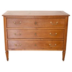 Antique French 1790s Louis XVI Period Cherry Three-Drawer Commode with Fluted Side Posts