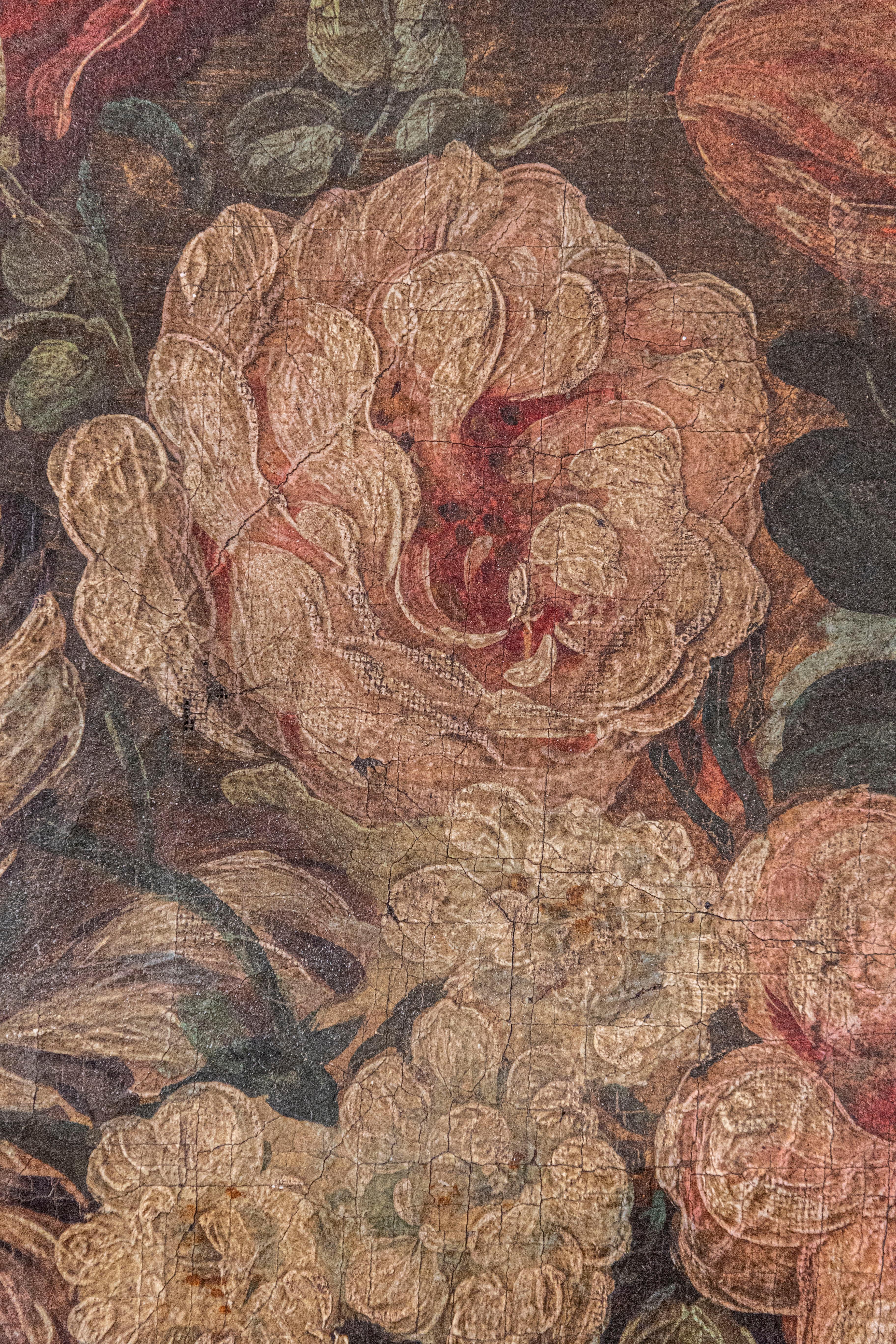 Specchio Trumeau francese dipinto nel 1790 con dipinto floreale originale olio su tela In condizioni buone in vendita a Atlanta, GA