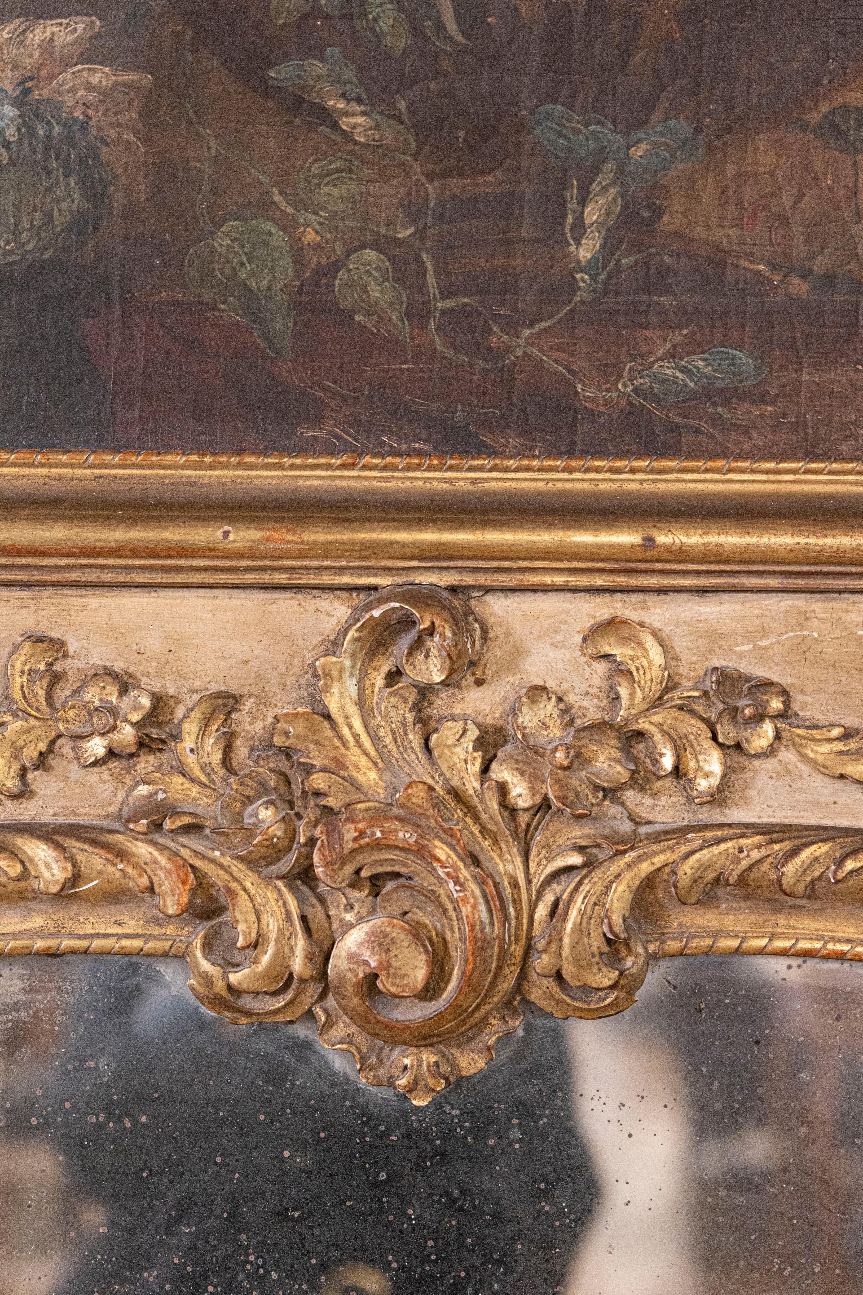 Specchio Trumeau francese dipinto nel 1790 con dipinto floreale originale olio su tela in vendita 1