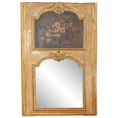 Miroir Trumeau peint sur toile avec peinture florale d'origine, France, années 1790