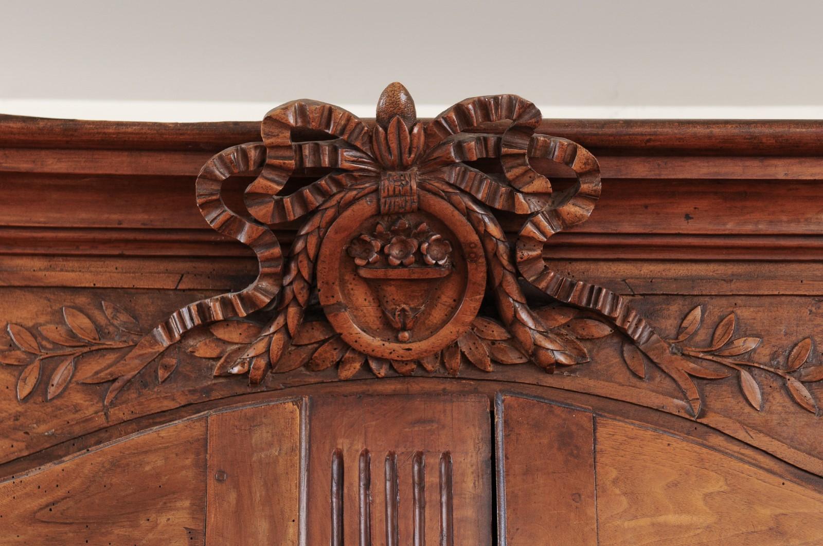 French 1790s Transition Walnut Armoire with Ribbon-Carved Crest and Apron 7
