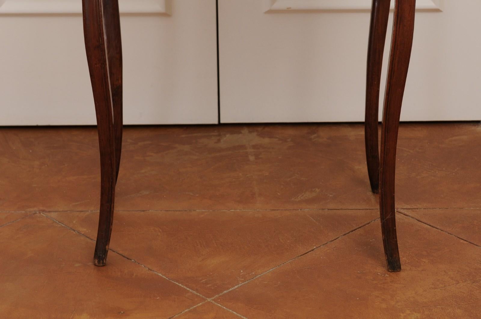 French 1790s Walnut Side Table with Side Drawer, Curving Legs and Carved Apron For Sale 13