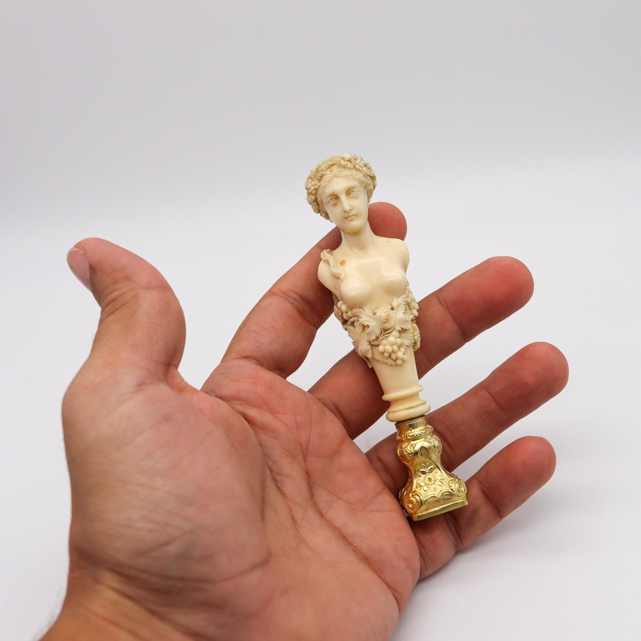 French neo classic desk seal.

Wonderful desk seal, created in France during the late 18th century, back in the 1798-1808. This magnificent piece of art was conceived as a miniature sculpture mounted in a Louis XVI neoclassical style base. This base