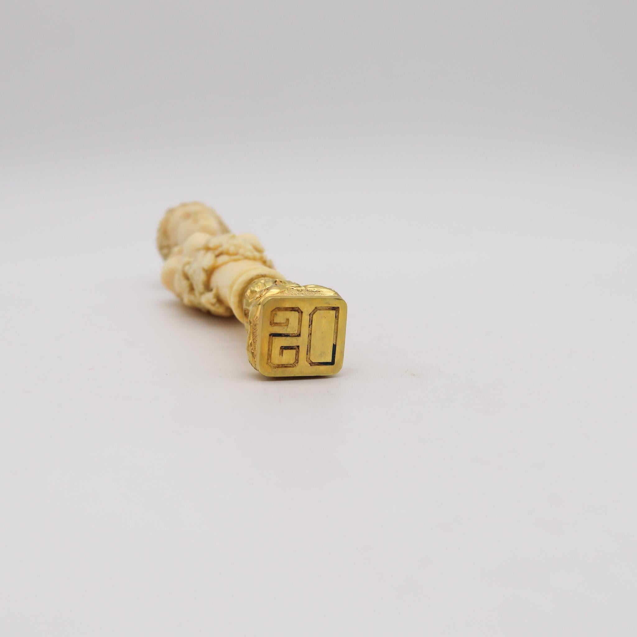 Neoclassical French 1798 Neo Classic Stamp Seal In 18Kt Gilded Silver Carved Bust Of Flora For Sale
