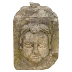 French 17th/ 18th Century Baroque Hand Carved Stone Head Ornament