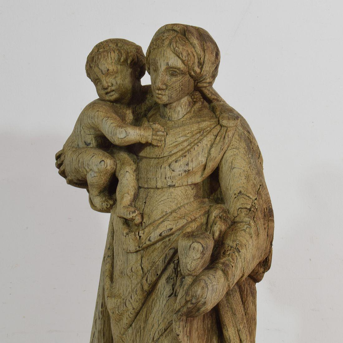 French 17th-18th Century Baroque Wooden Madonna with Child 1