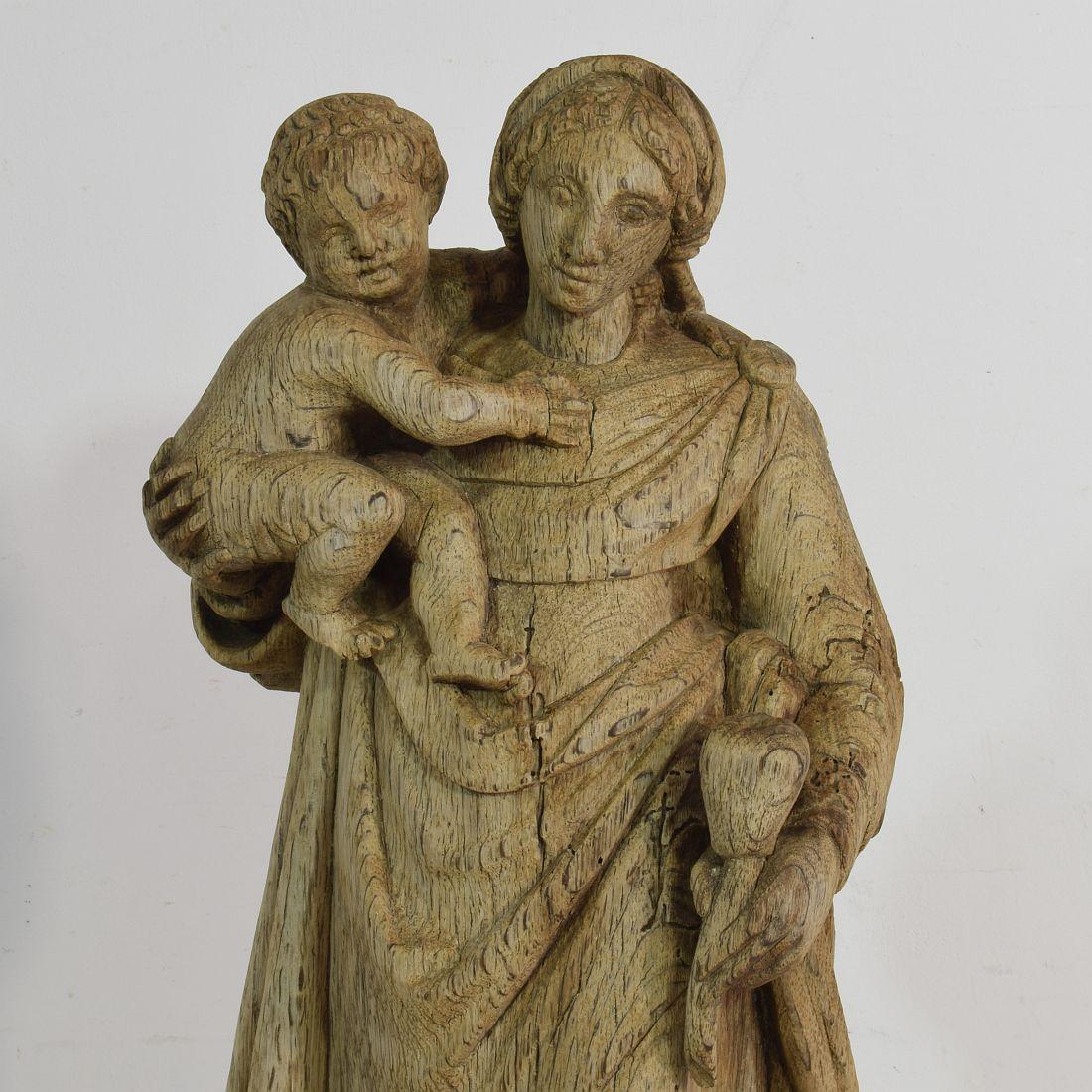 French 17th-18th Century Baroque Wooden Madonna with Child 2