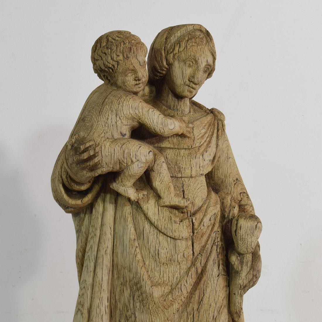 French 17th-18th Century Baroque Wooden Madonna with Child 3