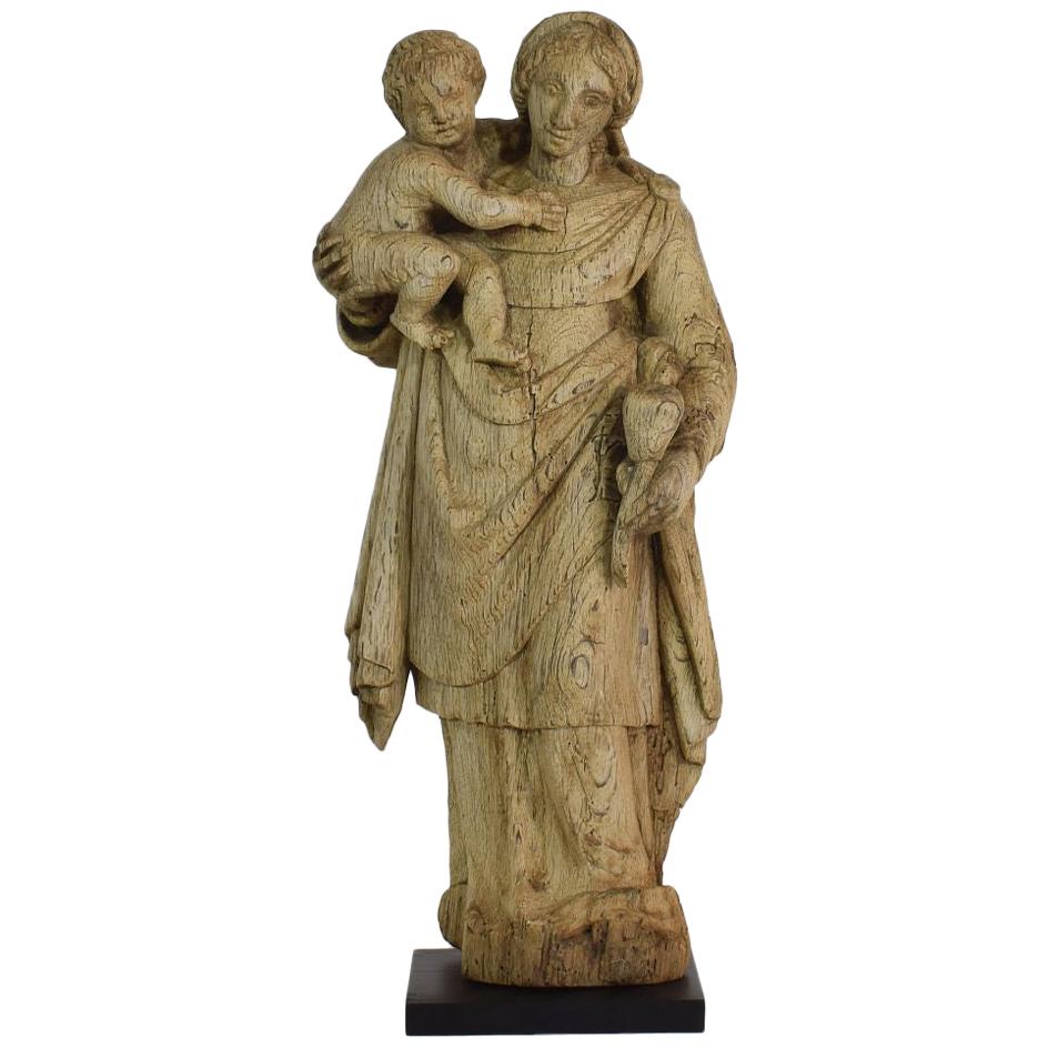 French 17th-18th Century Baroque Wooden Madonna with Child