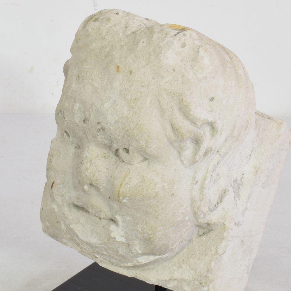 French, 17th / 18th Century Carved Stone Angel Head Ornament For Sale 4