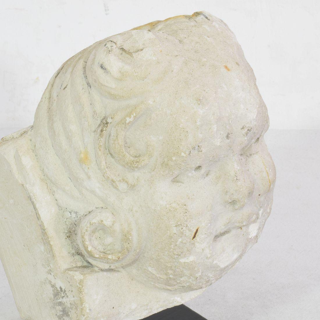 French, 17th / 18th Century Carved Stone Angel Head Ornament For Sale 5