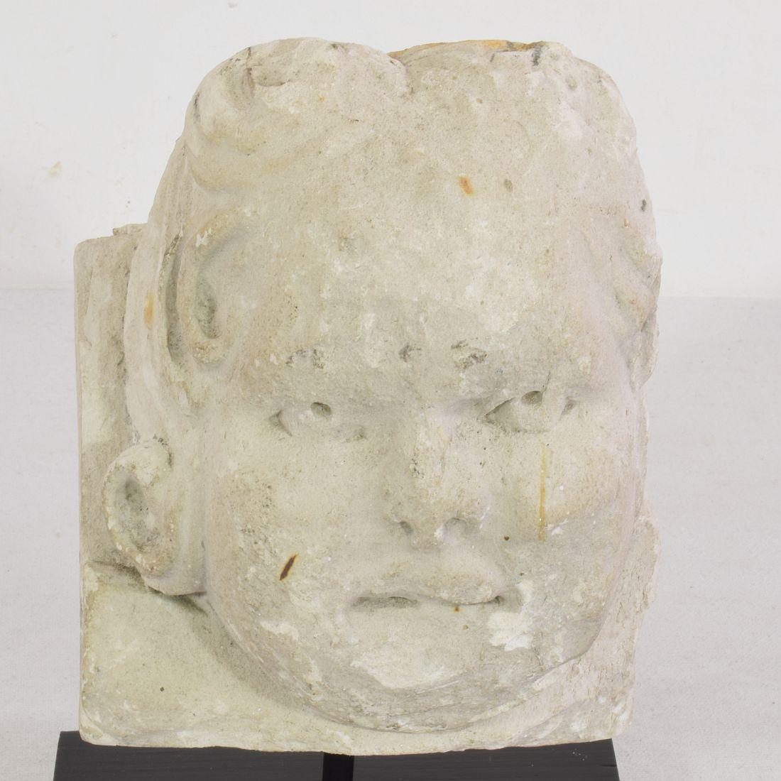 French, 17th / 18th Century Carved Stone Angel Head Ornament For Sale 3