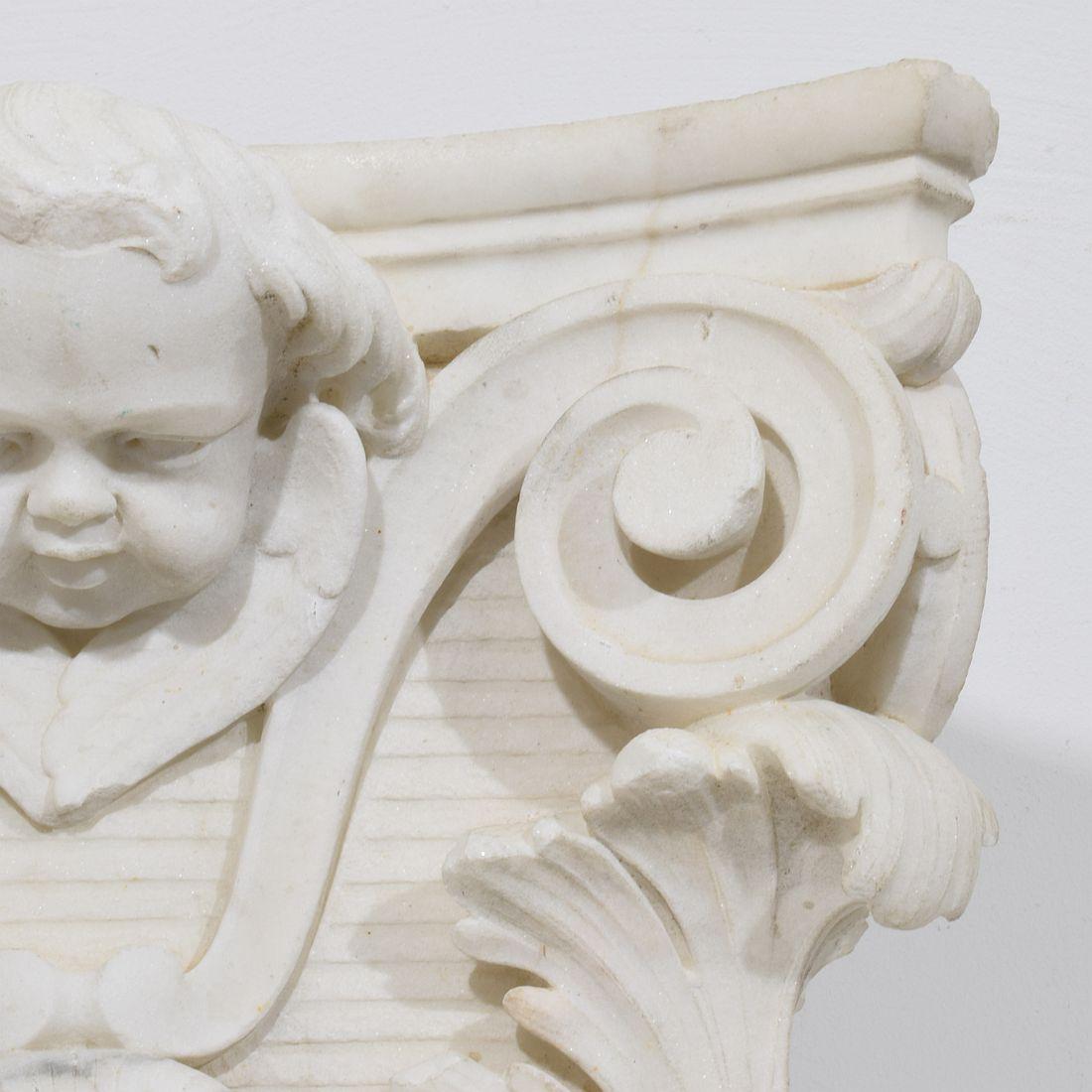 French, 17th / 18th Century, Carved White Marble Capital With Angel Head For Sale 11
