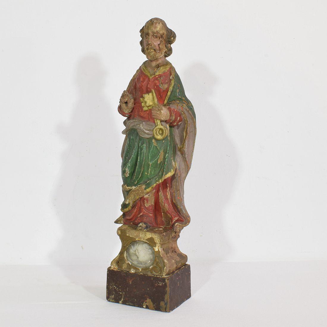 Baroque French 17th/18th Century Carved Wooden Saint Peter