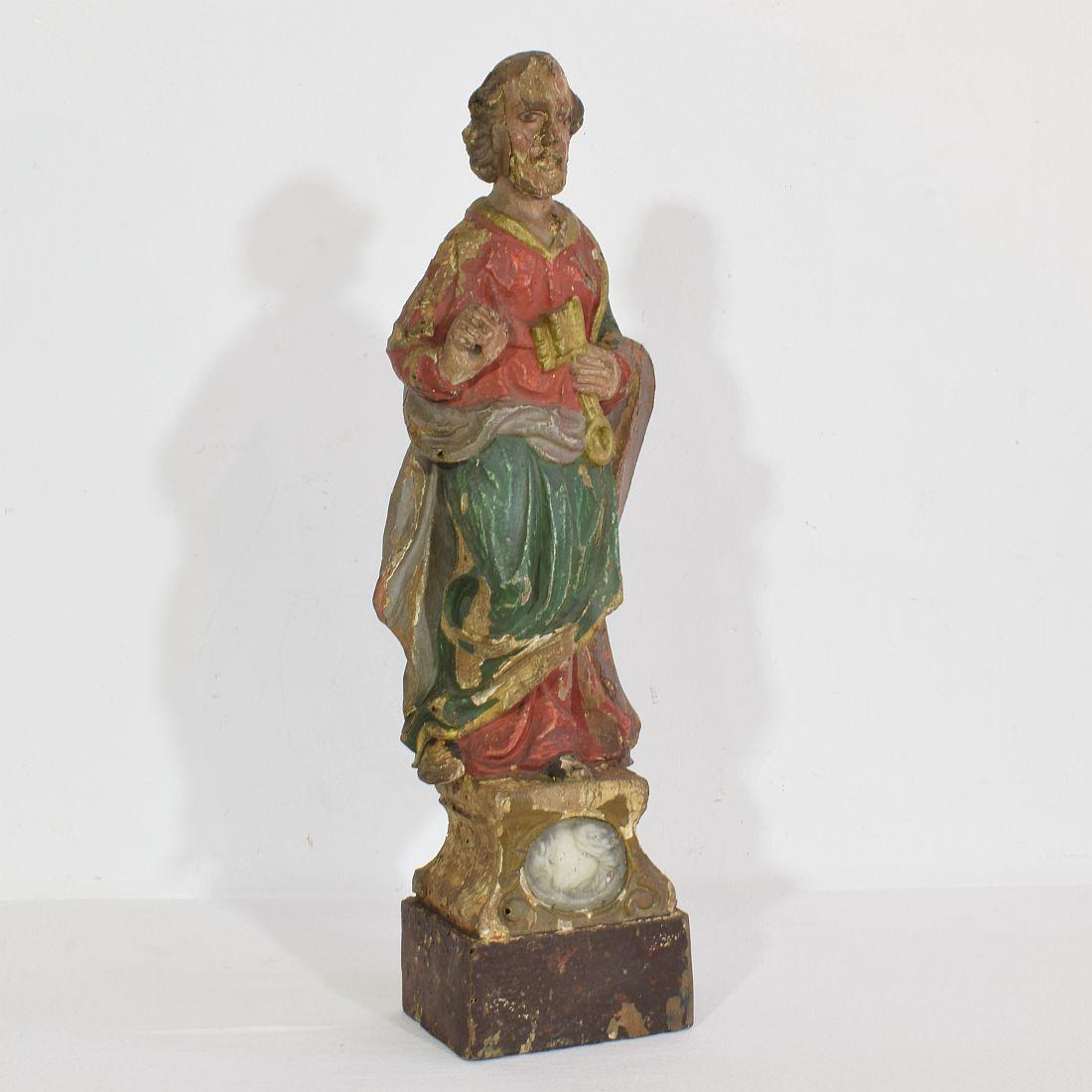 Hand-Carved French 17th/18th Century Carved Wooden Saint Peter