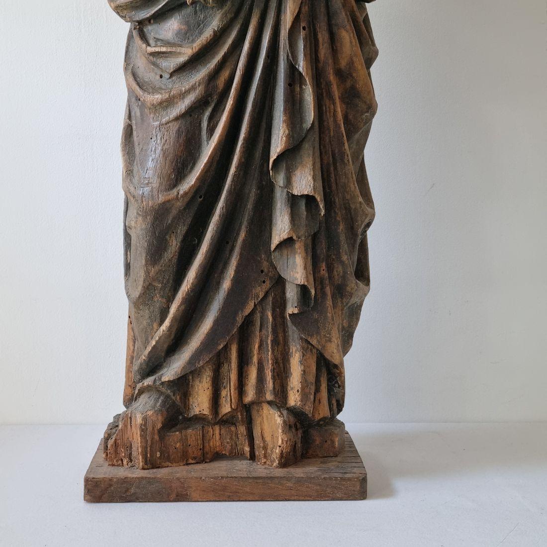French 17th-18th Century Large Wooden Fragment of a Baroque Madonna with Child 5