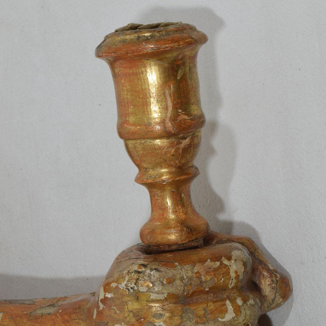 French 17th century Baroque Carved Gildwood Arm Wall Sconce Candle Holder For Sale 8