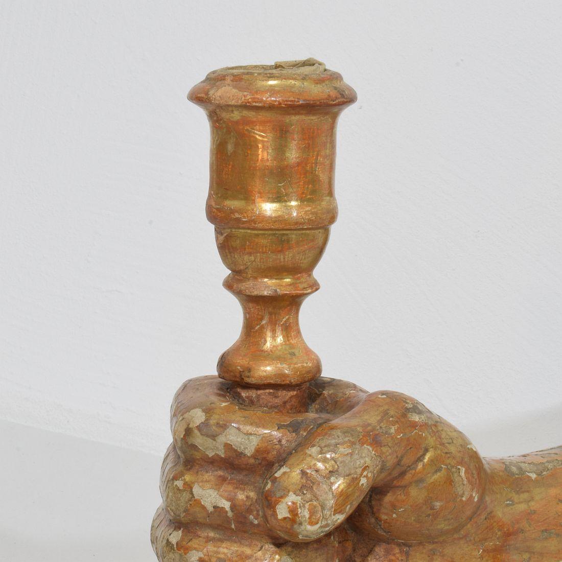 French 17th century Baroque Carved Gildwood Arm Wall Sconce Candle Holder For Sale 10