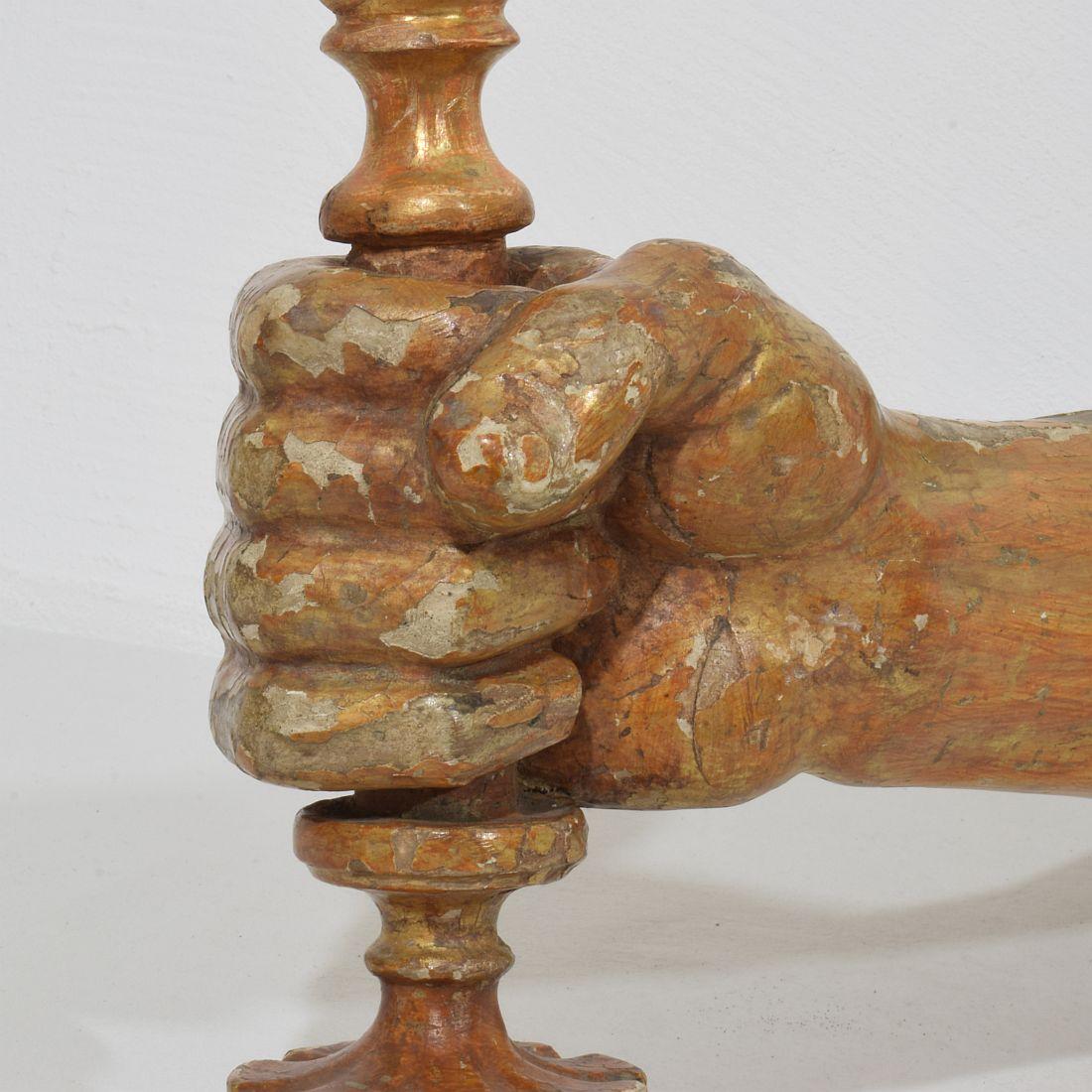 French 17th century Baroque Carved Gildwood Arm Wall Sconce Candle Holder For Sale 11