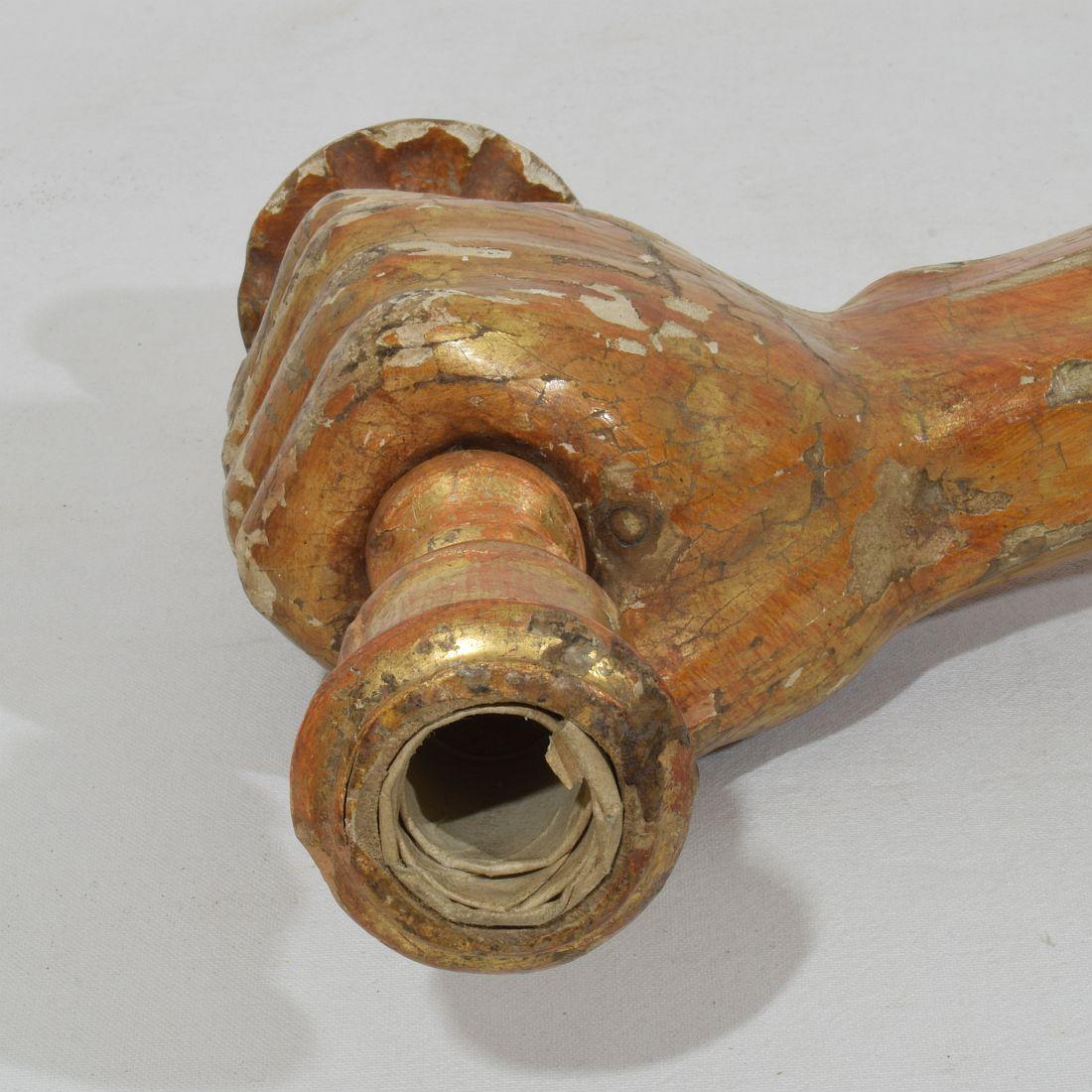 French 17th century Baroque Carved Gildwood Arm Wall Sconce Candle Holder For Sale 13