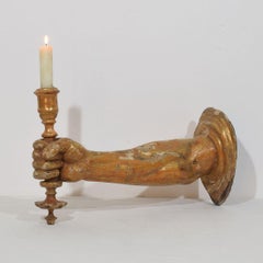 French 17th century Baroque Carved Gildwood Arm Wall Sconce Candle Holder