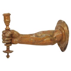 French 17th century Baroque Carved Gildwood Arm Wall Sconce Candle Holder French 17th century Baroque Carved Gildwood Arm Wall Sconce Candle Holder
