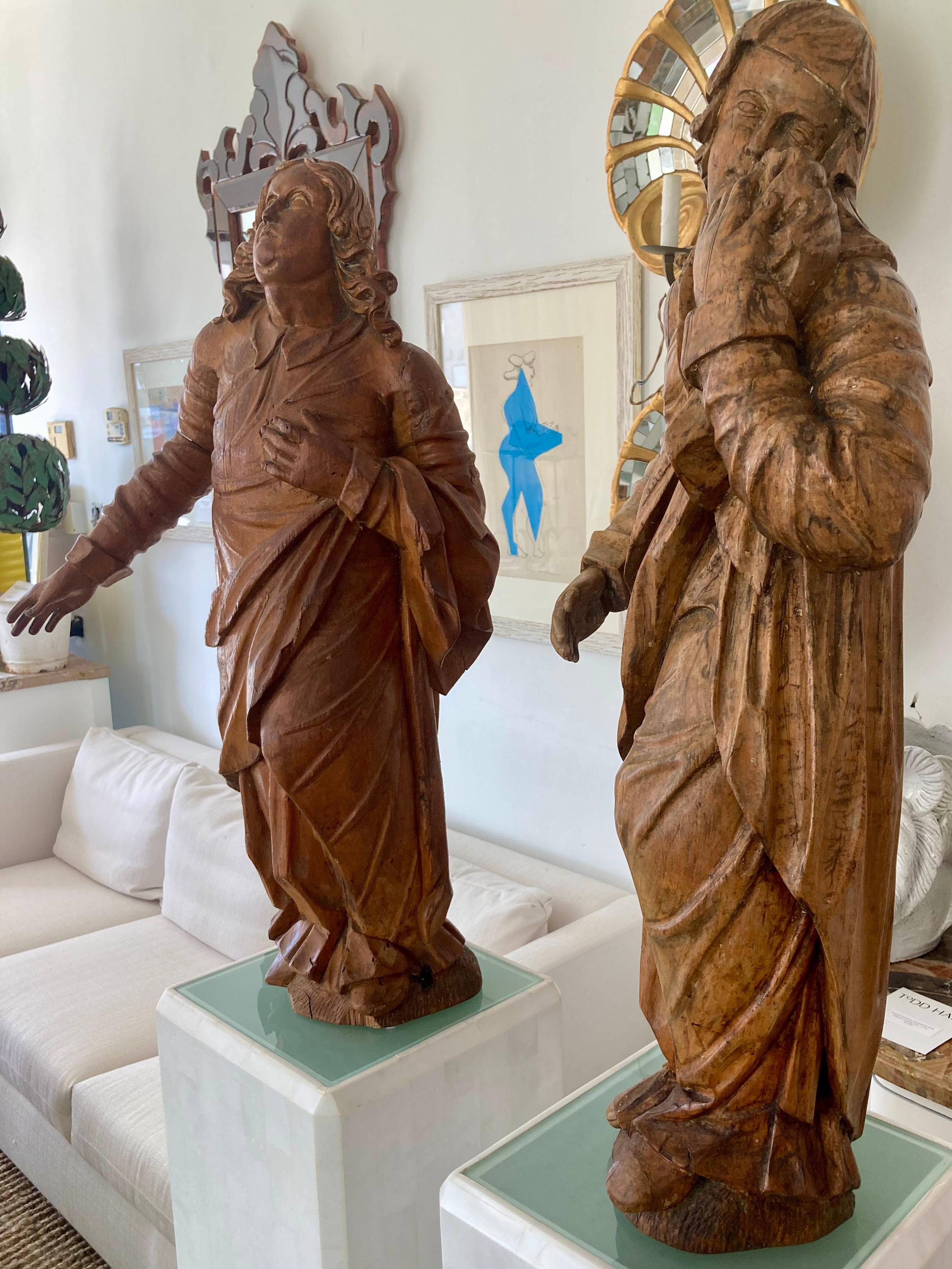 French 17th Century Baroque Carved Wood Figural Sculptures, a Pair For Sale 7