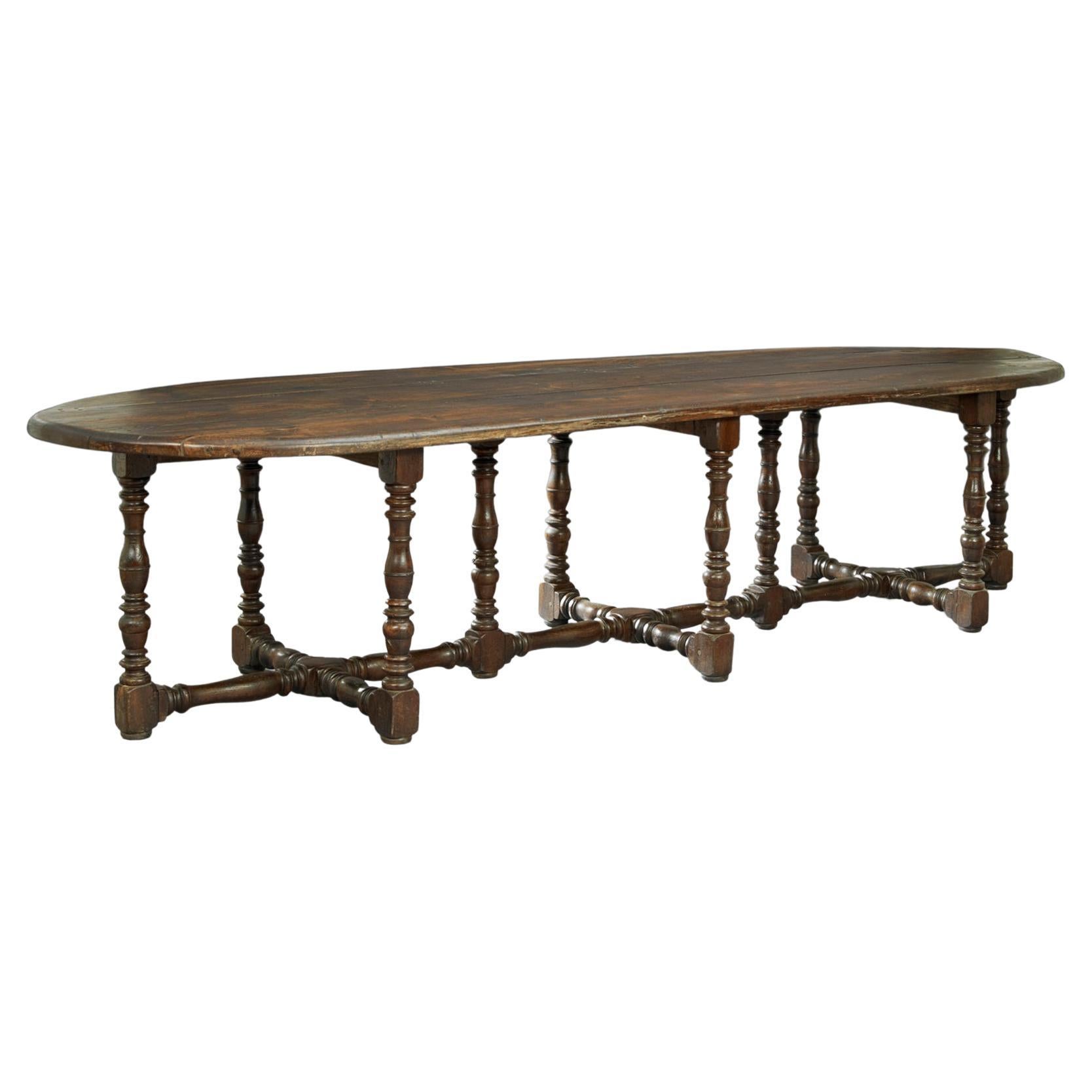 Grande table de salle à manger en chêne baroque français du 17e siècle