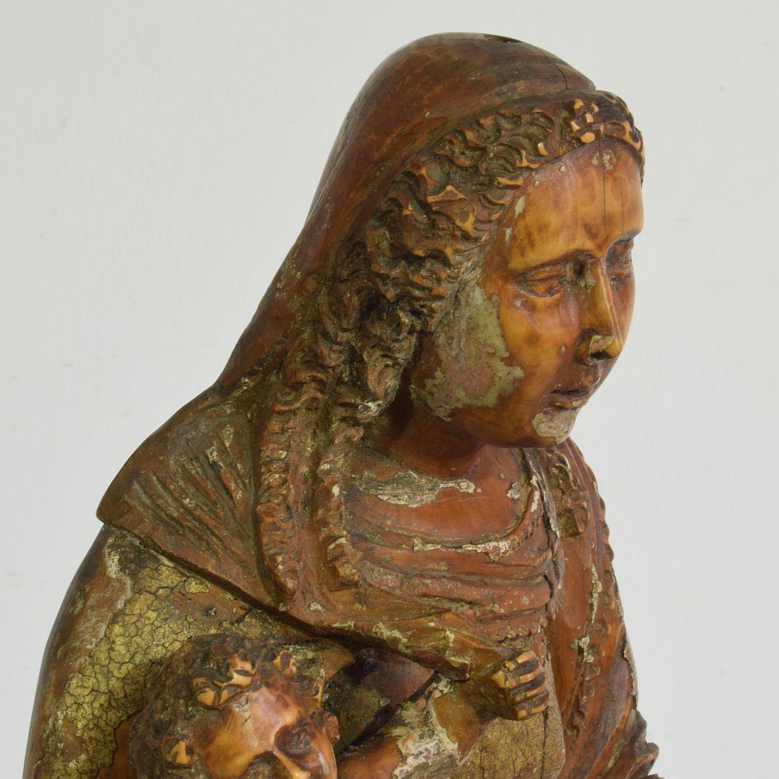 French 17th Century Baroque Wooden Madonna with Child 8