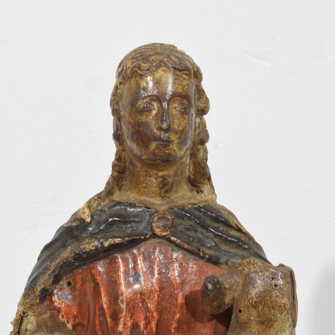 French 17th Century Baroque Wooden Madonna with Child For Sale 8