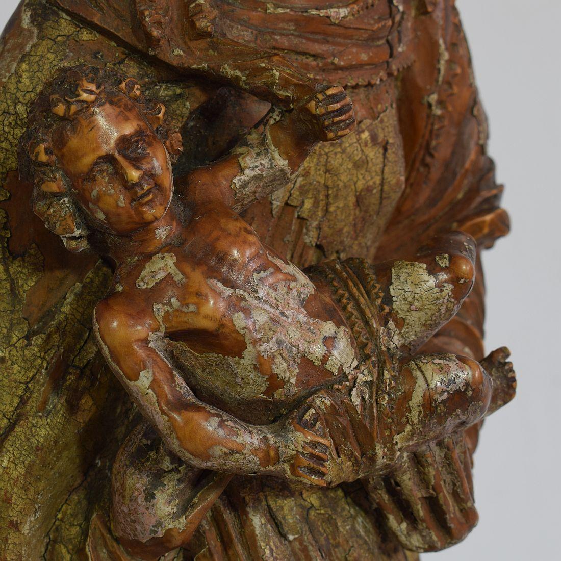 French 17th Century Baroque Wooden Madonna with Child 9