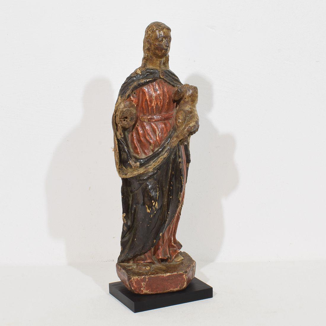 Hand-Carved French 17th Century Baroque Wooden Madonna with Child For Sale