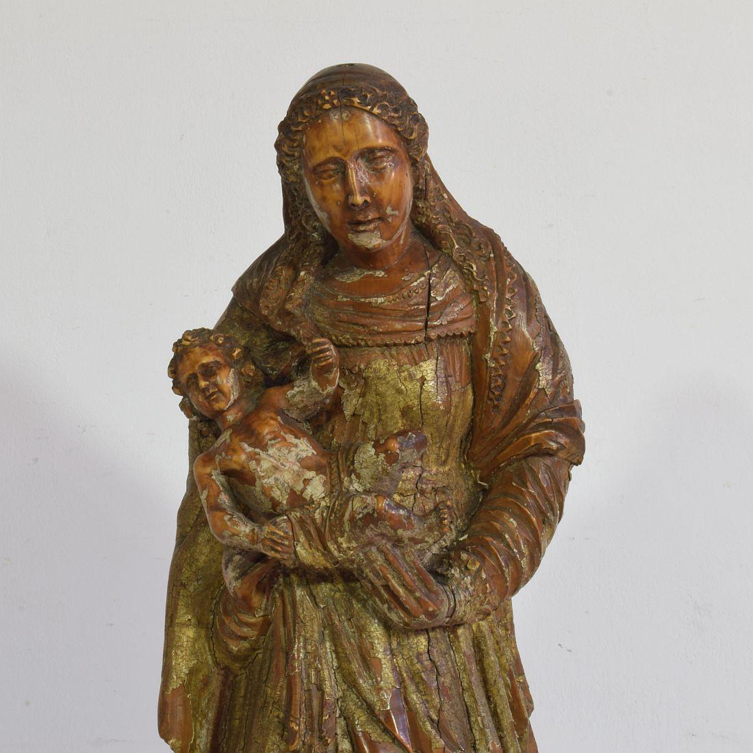 French 17th Century Baroque Wooden Madonna with Child 2