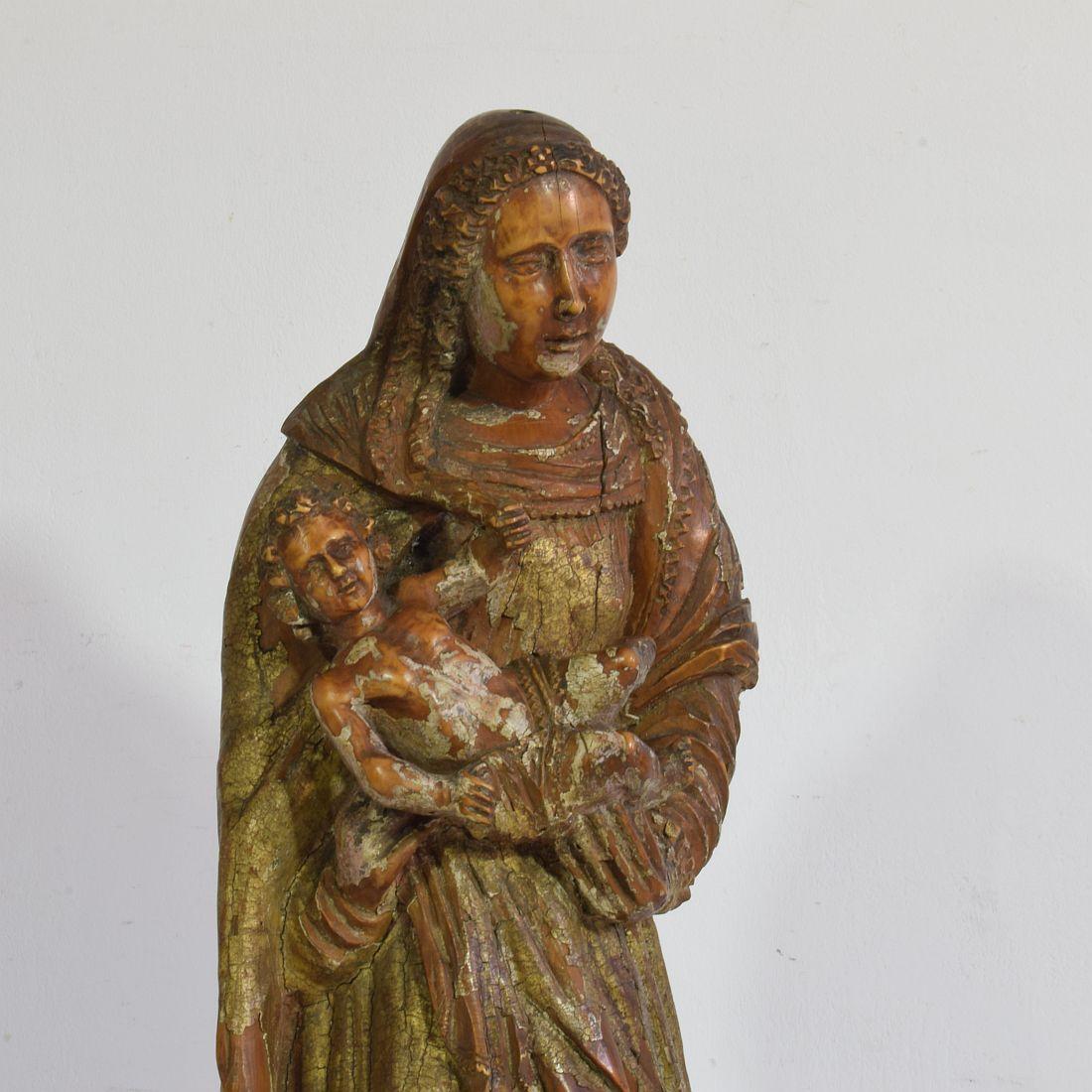 French 17th Century Baroque Wooden Madonna with Child 3