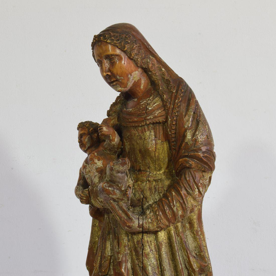 French 17th Century Baroque Wooden Madonna with Child 4