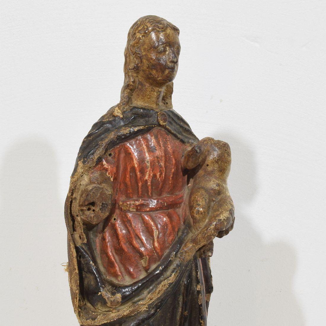 French 17th Century Baroque Wooden Madonna with Child For Sale 4