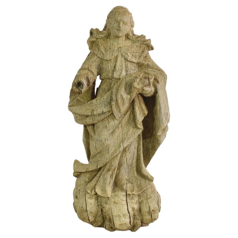 French 17th Century Baroque Wooden Madonna with Child For Sale at 1stDibs